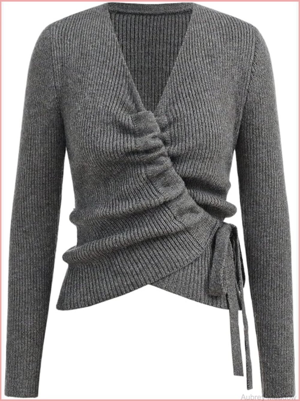V Neck Wrap Sweater Long Sleeve Tie Side Pullover Knit Fall Top